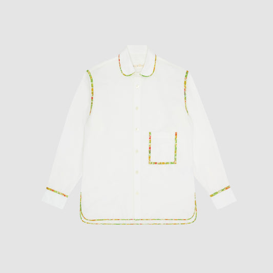 GARDENERS SHIRT - HYDRANGEA WHITE POPLIN WITH GROWING GARDEN TAPED SEAMS